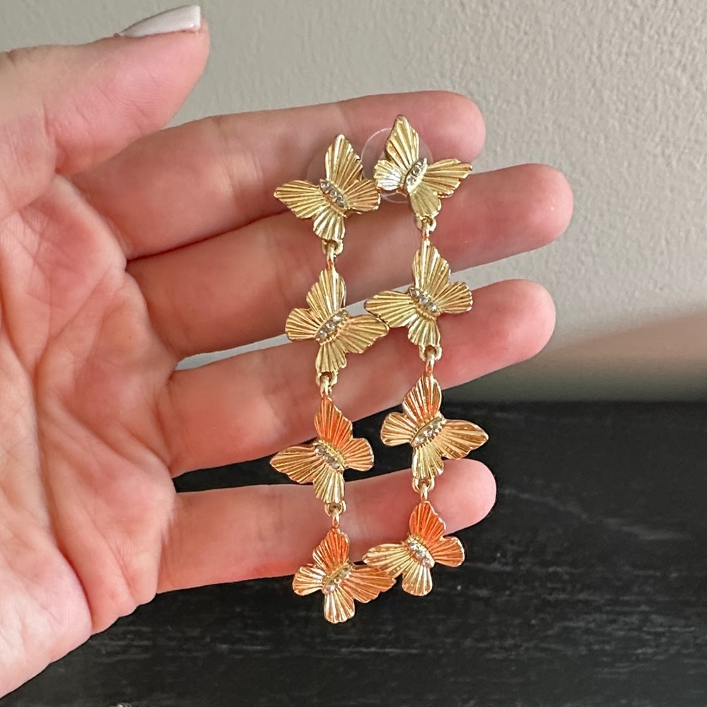 Elegant Gold Butterfly Drop Earrings